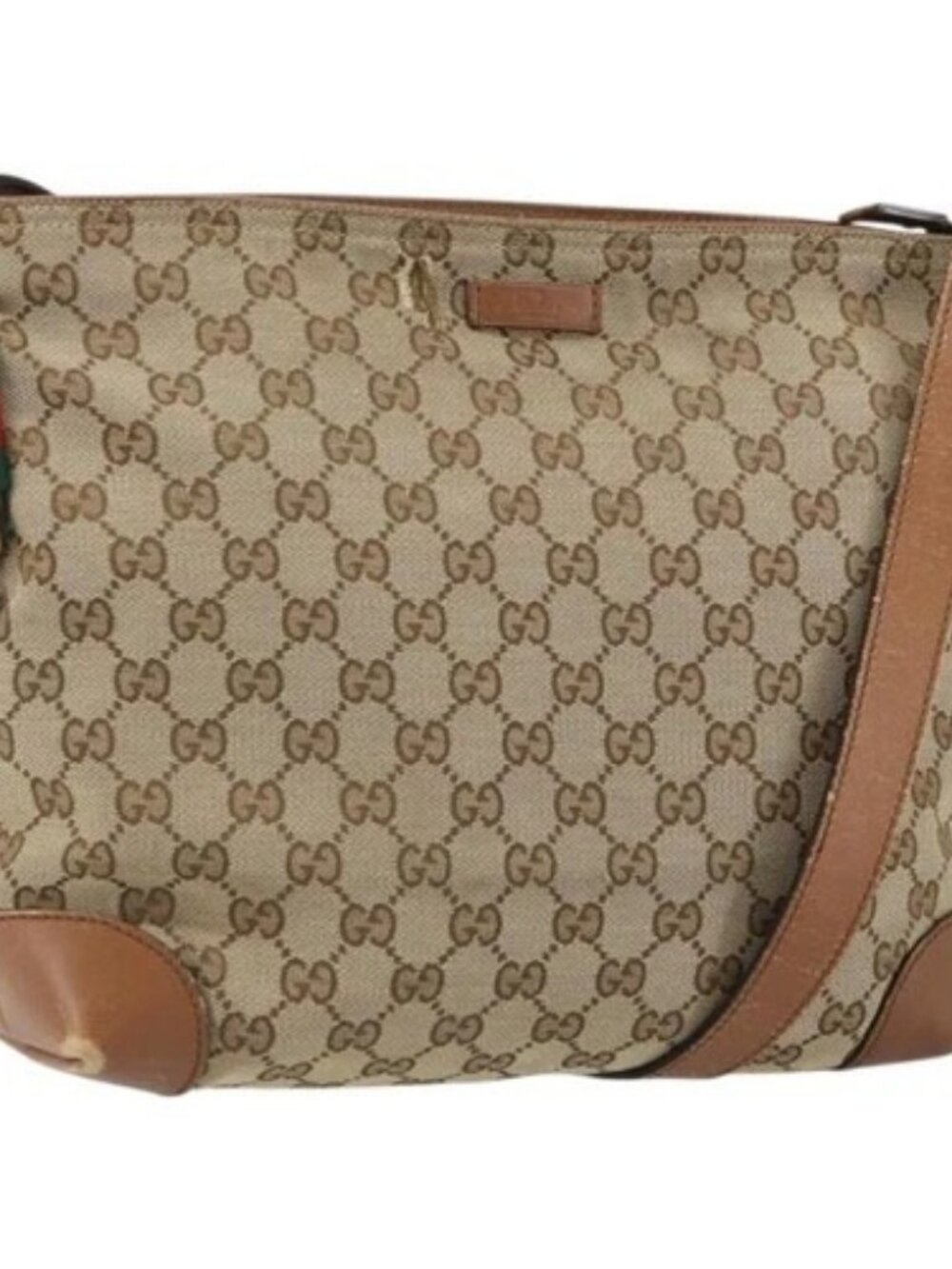 GUCCI GG Canvas Web Sherry Line Shoulder Bag Beige Gold 337598 Auth gh1670